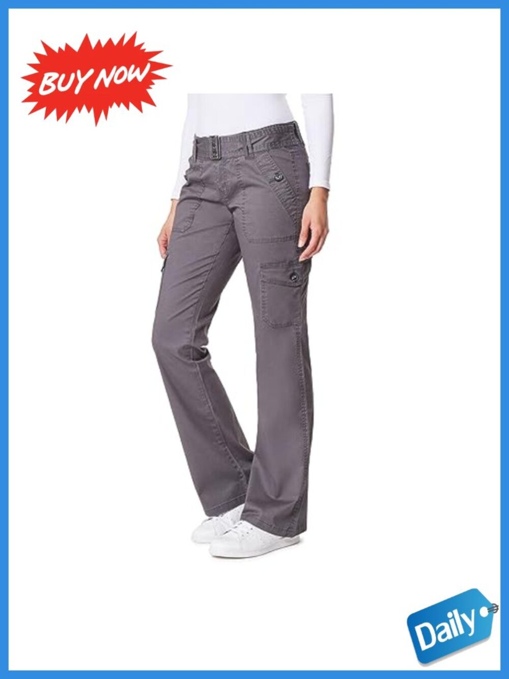 Curvy Flare Cargo Pants Low Rise Belted Insta Stretch Cotton Blend